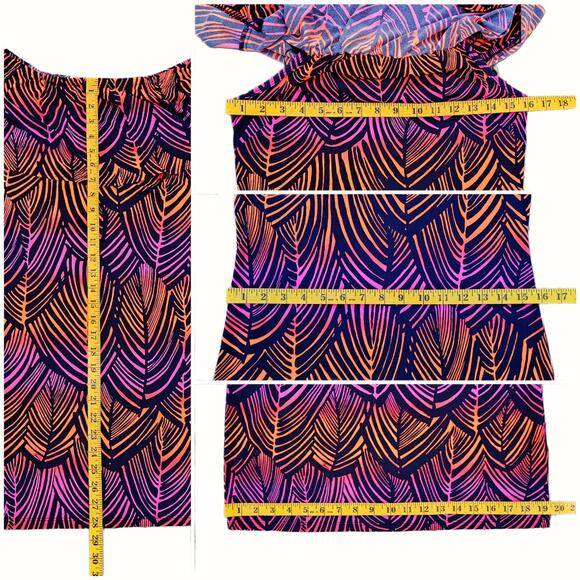 Off Shoulder Dress Trina Turk Merci Size S Navy Neon Orange Purple Print Ruffle - Picture 7 of 9